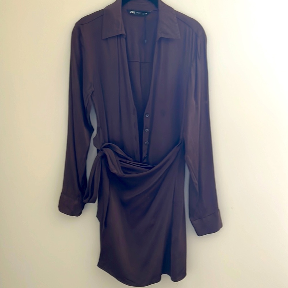 Dark brown satin Zara dress. Excellent condition and only worn once.